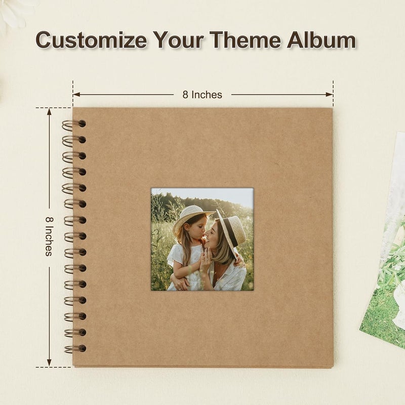 Bonyomor Scrapbook Album 8x8 Inches Photo Album Hardcover Kraft with Window Scrap Book Blank Memory Book for Baby Wedding Guest Book Couples Graduation Travel DIY Anniversary, 40 Pages Brown - Image 3
